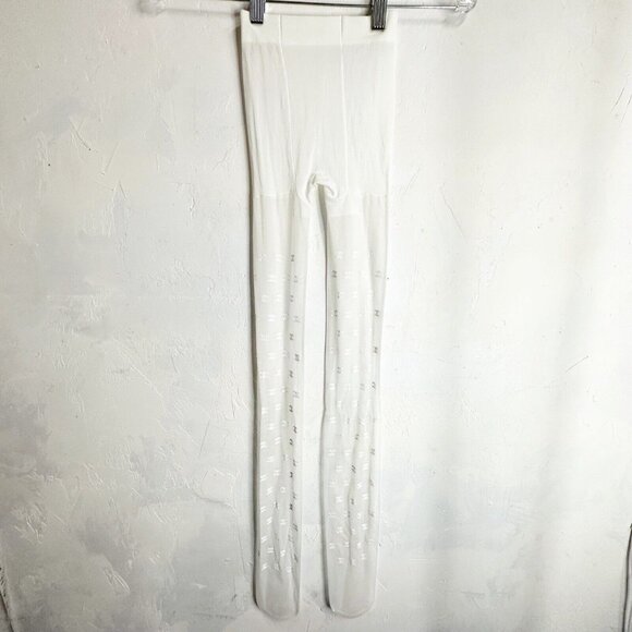 Chanel Womens Monogram Print Elastic Textured Slip-On Stockings White Size Small - Picture 7 of 9